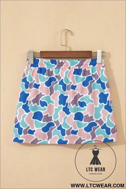 Khaki Abstract Camo Elastic Waist Drawstring Mini Skort - L.T.C Wear Online Fashion Store