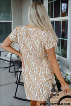 Khaki Abstract Print Short Sleeve T Shirt Dress