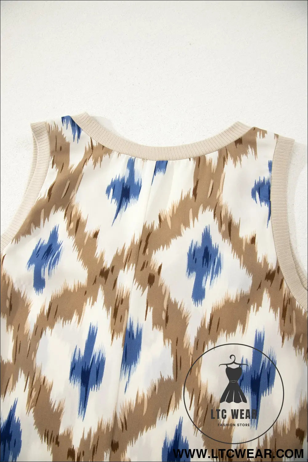 Khaki Boho Abstract Print V Neck Sleeveless Long Dress - L.T.C Wear Online Fashion Store