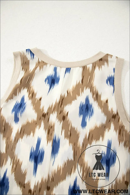 Khaki Boho Abstract Print V Neck Sleeveless Long Dress - L.T.C Wear Online Fashion Store