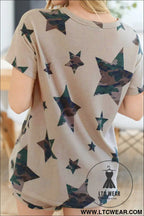 Khaki camo star print short lounge set - loungewear