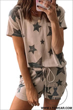 Khaki camo star print short lounge set - loungewear