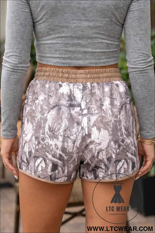 Khaki Camo Woodland Print Drawstring Active Shorts