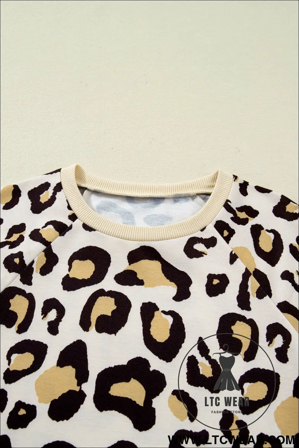 Khaki Leopard Long Sleeve Shift T Shirt Dress with Pockets - L.T.C Wear Online Fashion Store