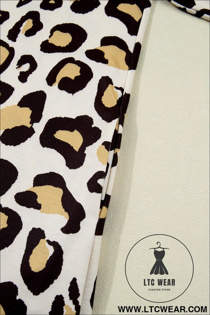 Khaki Leopard Long Sleeve Shift T Shirt Dress with Pockets - L.T.C Wear Online Fashion Store