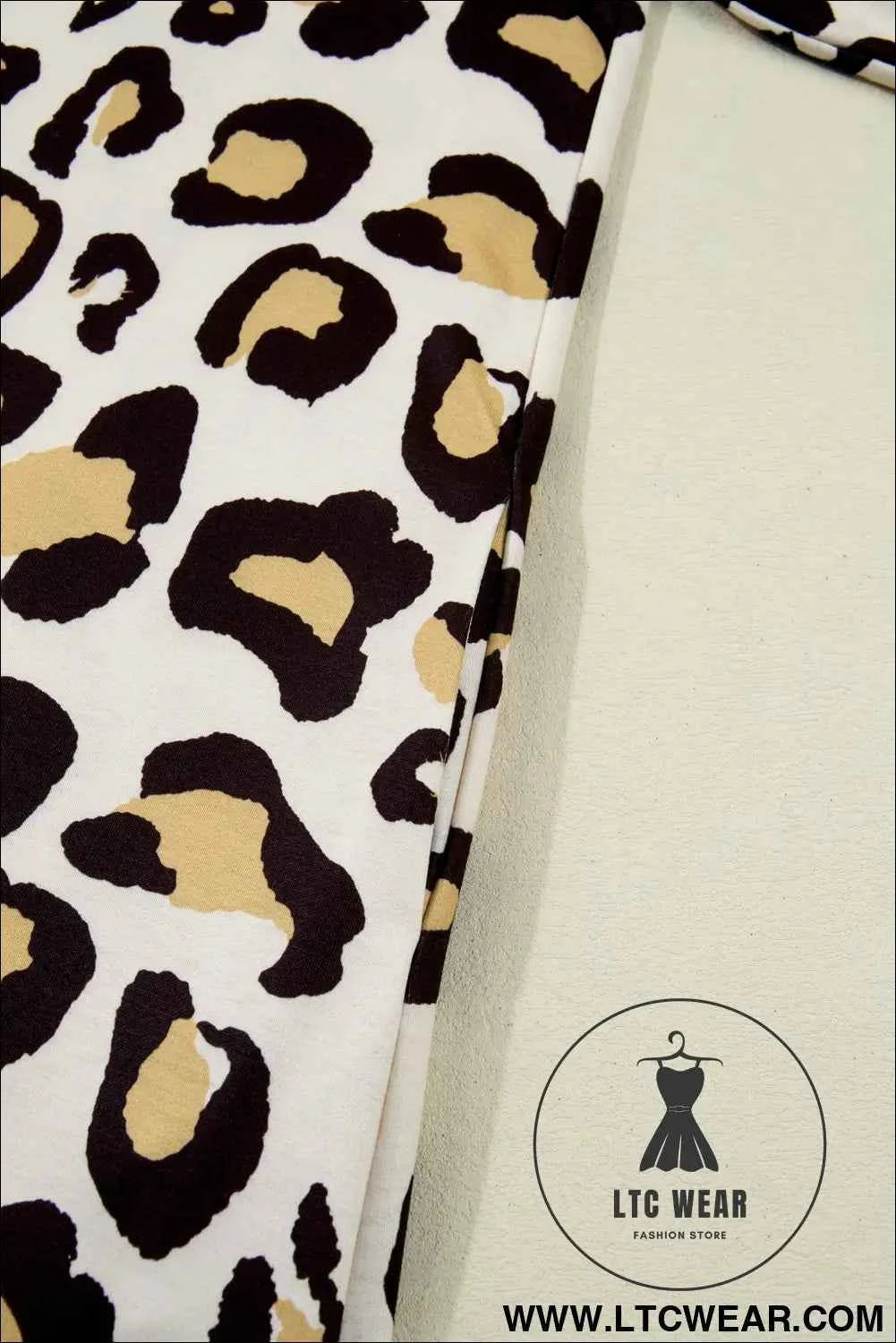 Khaki Leopard Long Sleeve T Shirt Dress with Pockets