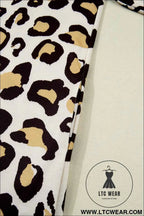 Khaki Leopard Long Sleeve T Shirt Dress with Pockets