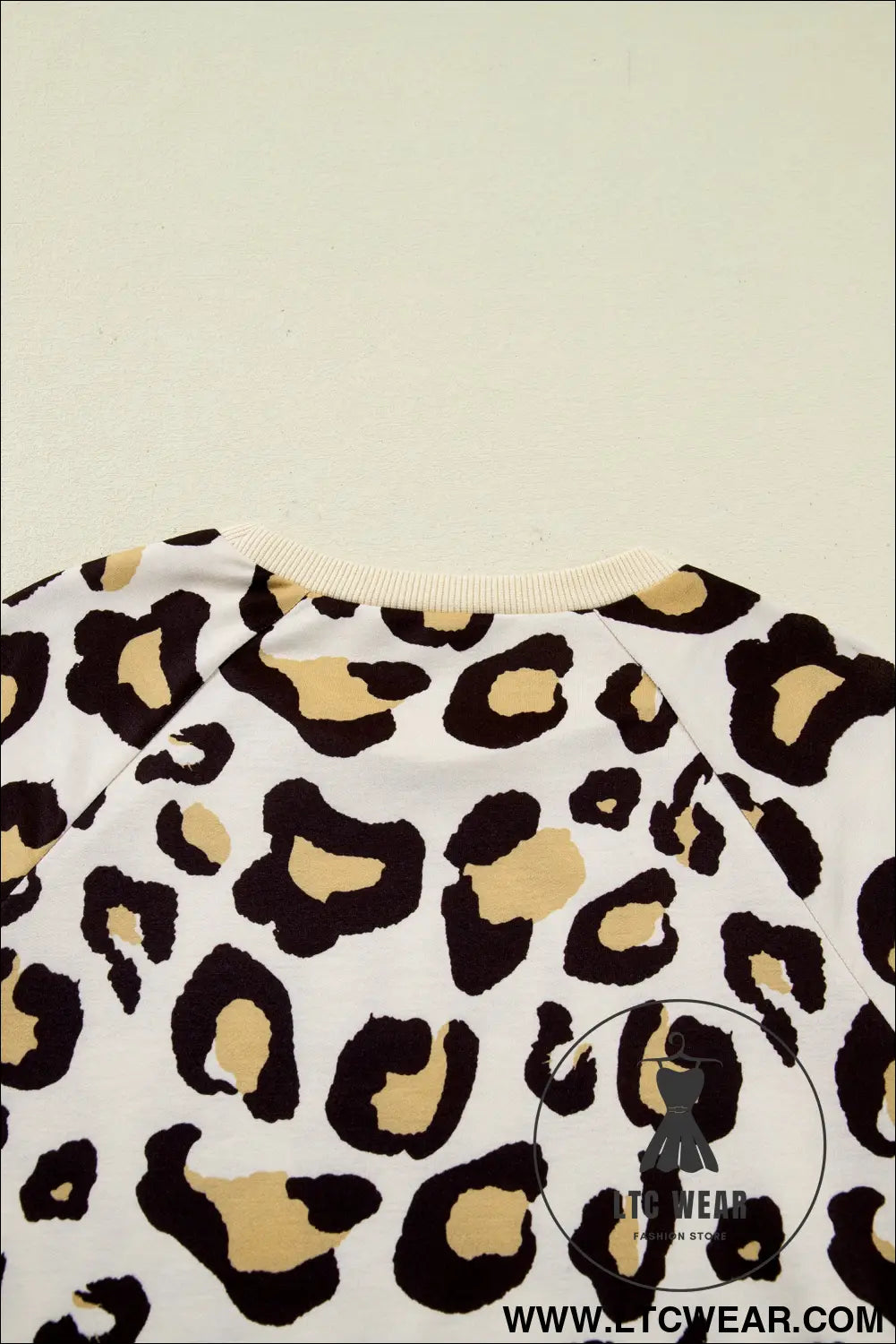 Khaki Leopard Long Sleeve Shift T Shirt Dress with Pockets - L.T.C Wear Online Fashion Store