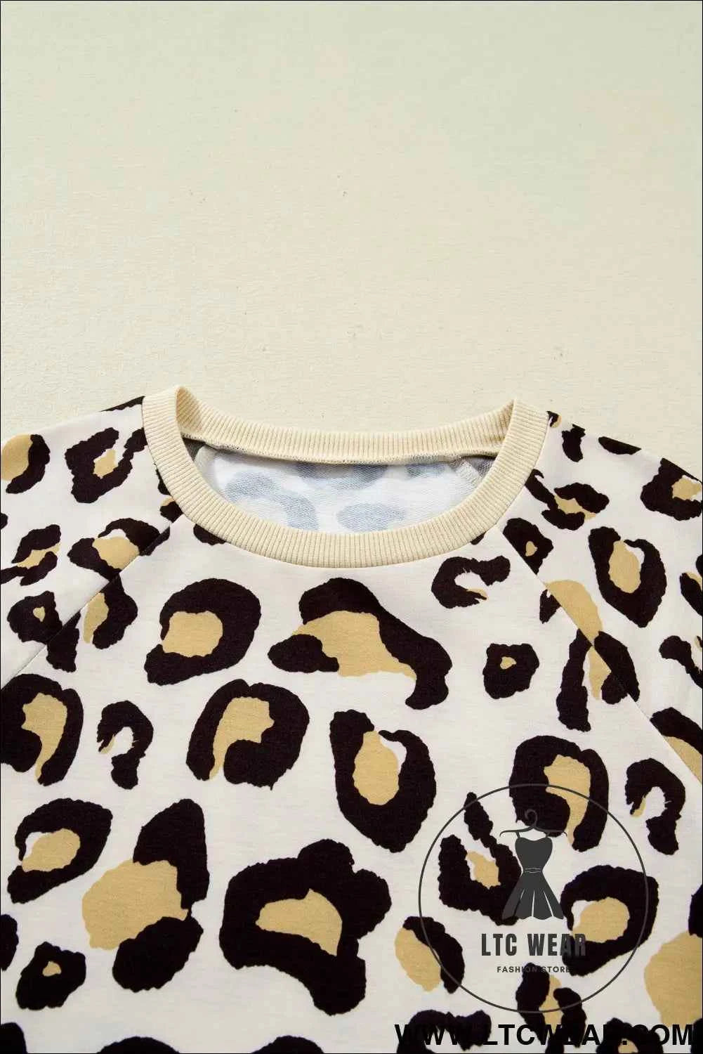 Khaki Leopard Long Sleeve T Shirt Dress with Pockets