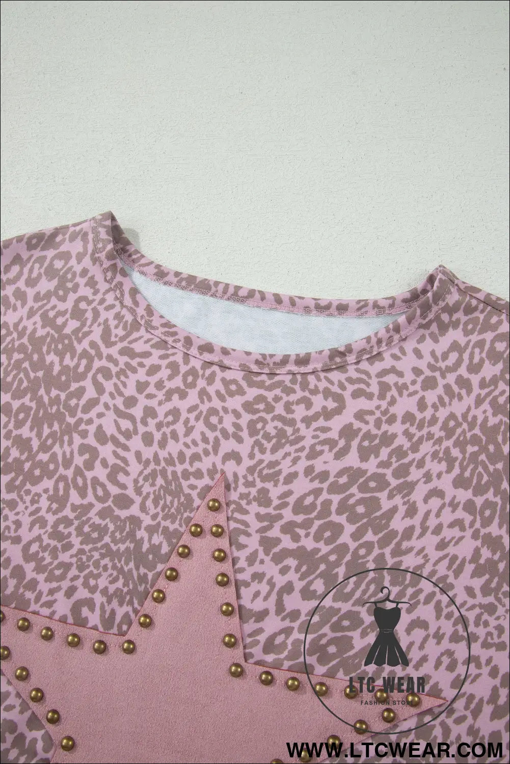 Khaki Leopard Retro Studded Star Patch Loose Tee - L.T.C Wear Online Fashion Store