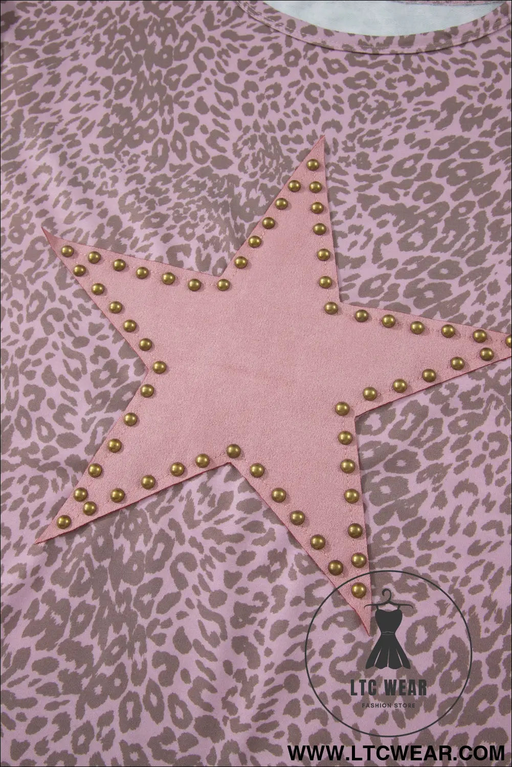 Khaki Leopard Retro Studded Star Patch Loose Tee - L.T.C Wear Online Fashion Store