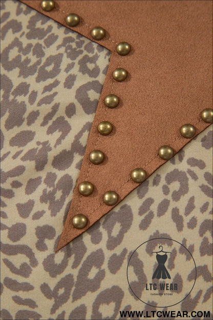 Khaki Leopard Retro Studded Star Patch Loose Tee - L.T.C Wear Online Fashion Store