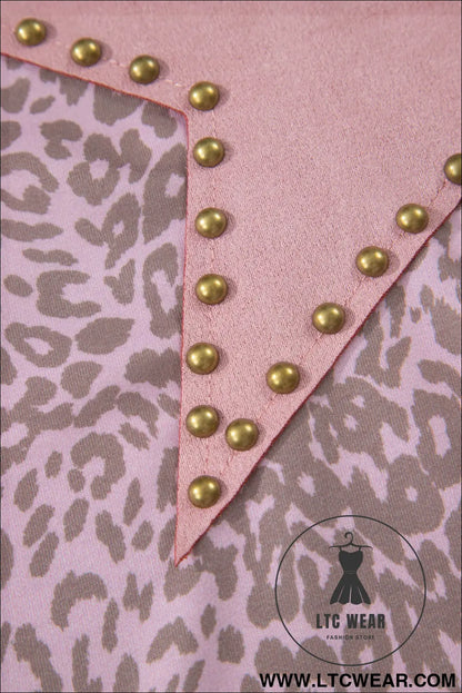 Khaki Leopard Retro Studded Star Patch Loose Tee - L.T.C Wear Online Fashion Store