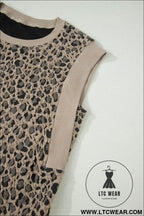 Khaki leopard textured sleeveless mini dress with pockets - mini dresses