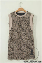 Khaki leopard textured sleeveless mini dress with pockets - mini dresses