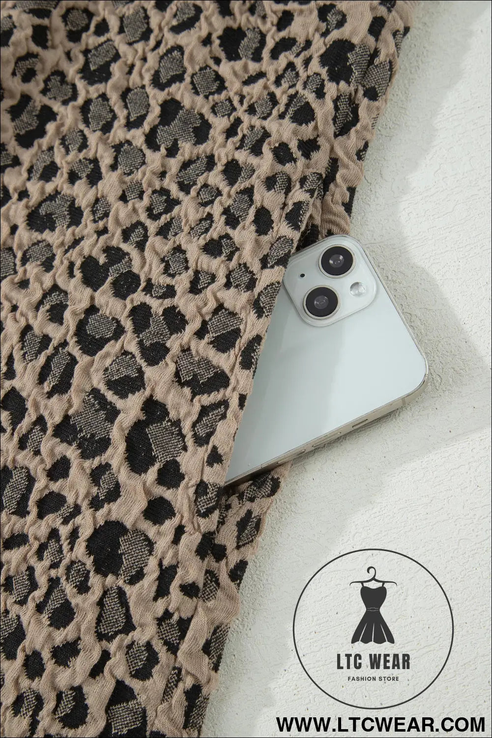 Khaki leopard textured sleeveless mini dress with pockets - mini dresses