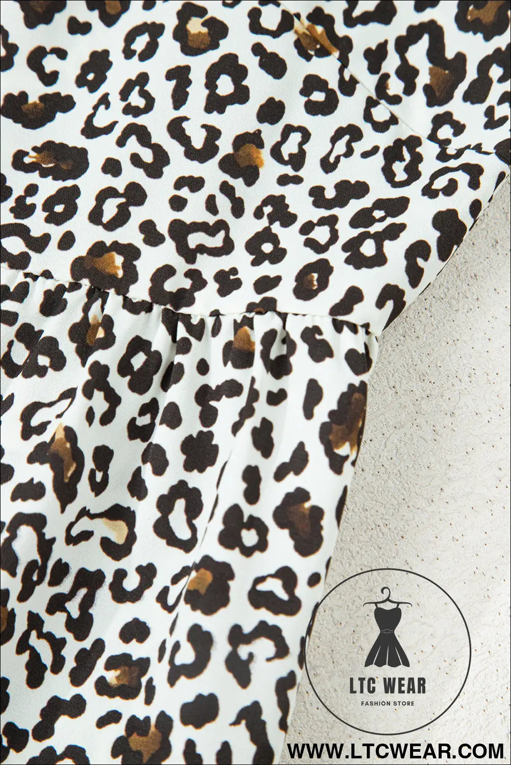 Khaki Plus Size Button V Neck Leopard Print Puff Sleeve Loose Mini Dress - L.T.C Wear Online Fashion Store