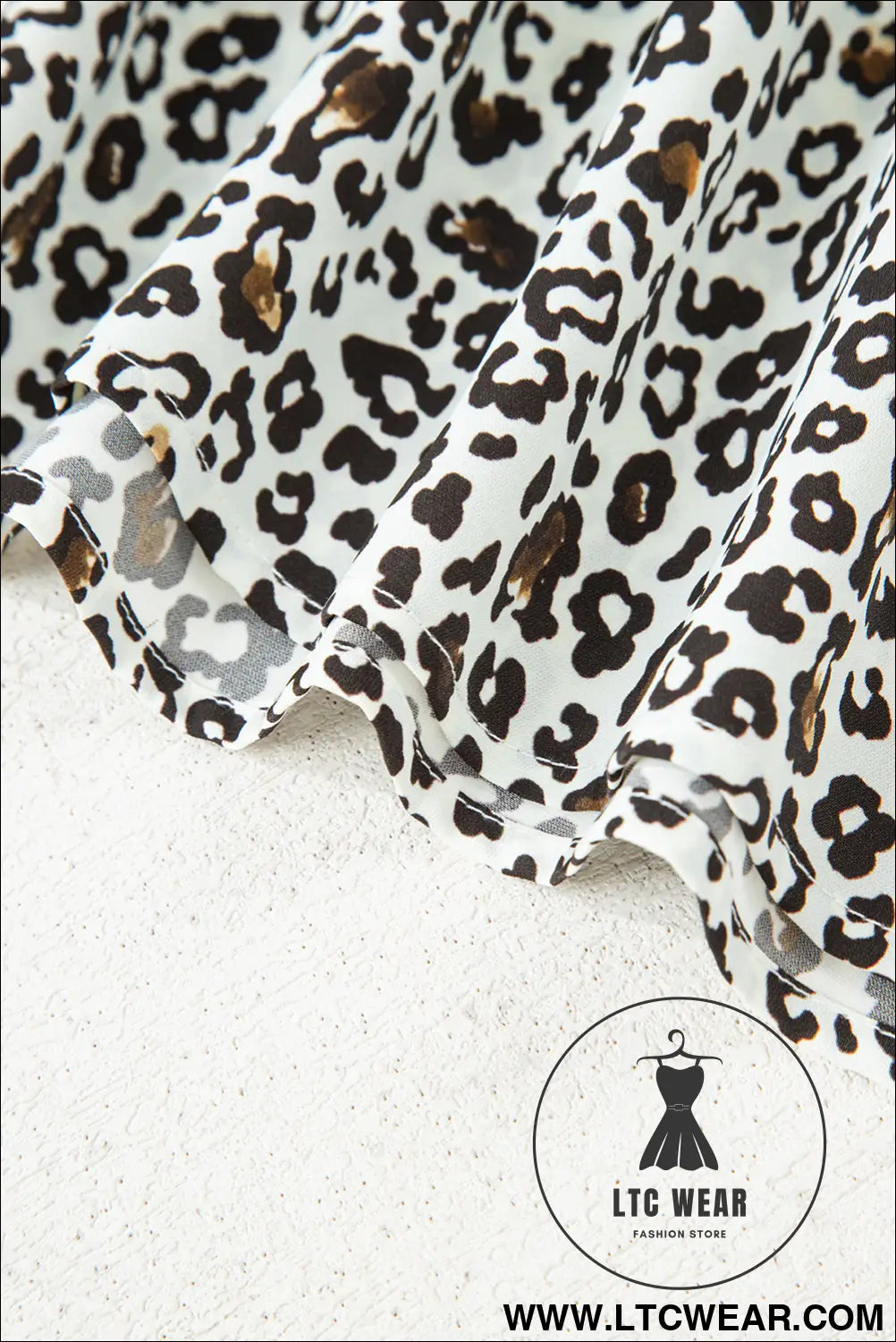 Khaki Plus Size Button V Neck Leopard Print Puff Sleeve Loose Mini Dress - L.T.C Wear Online Fashion Store