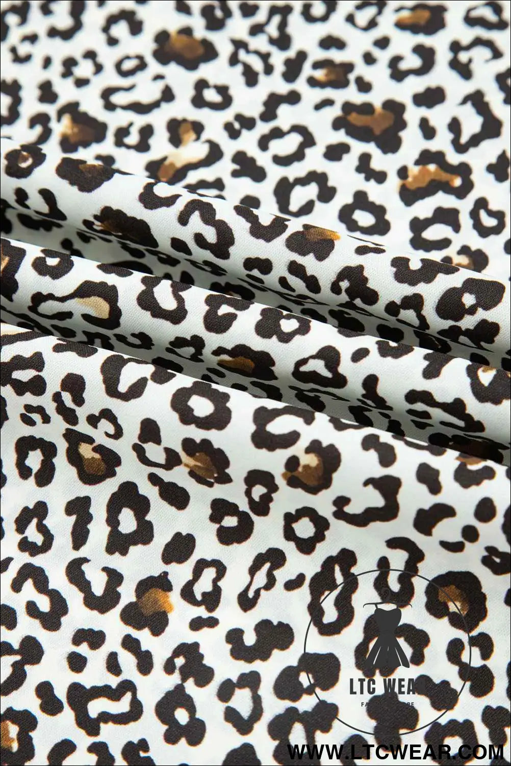 Khaki Plus Size Button V Neck Leopard Print Puff Sleeve Loose Mini Dress