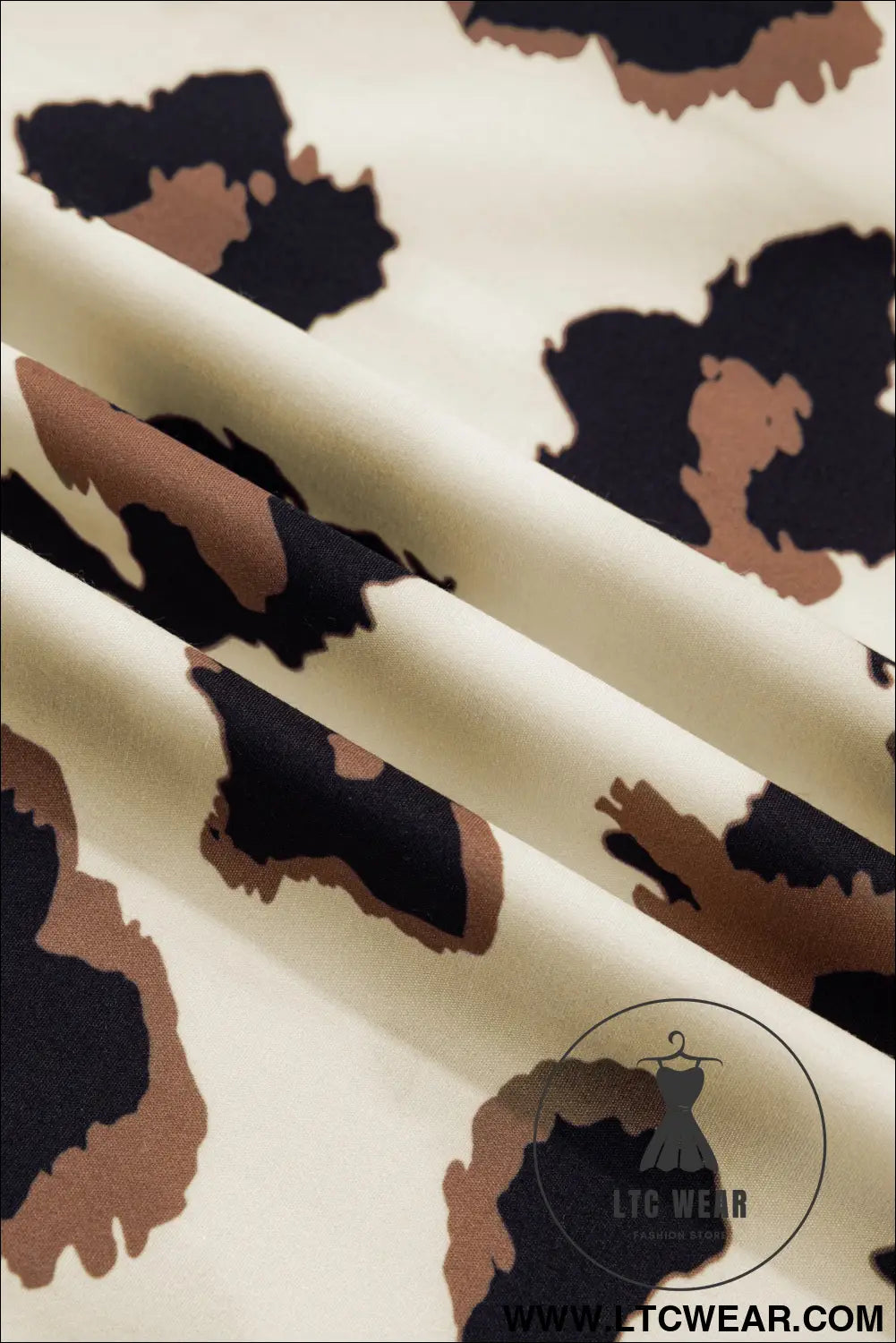 Khaki Plus Size Leopard Print Frilled Color Block Trim Button Down Short Sleeve Blouse - L.T.C Wear Online Fashion Store