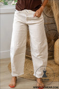 Khaki stripe casual barrel jeans - khaki stripe / 10 / 98% cotton + 2% elastane - jeans