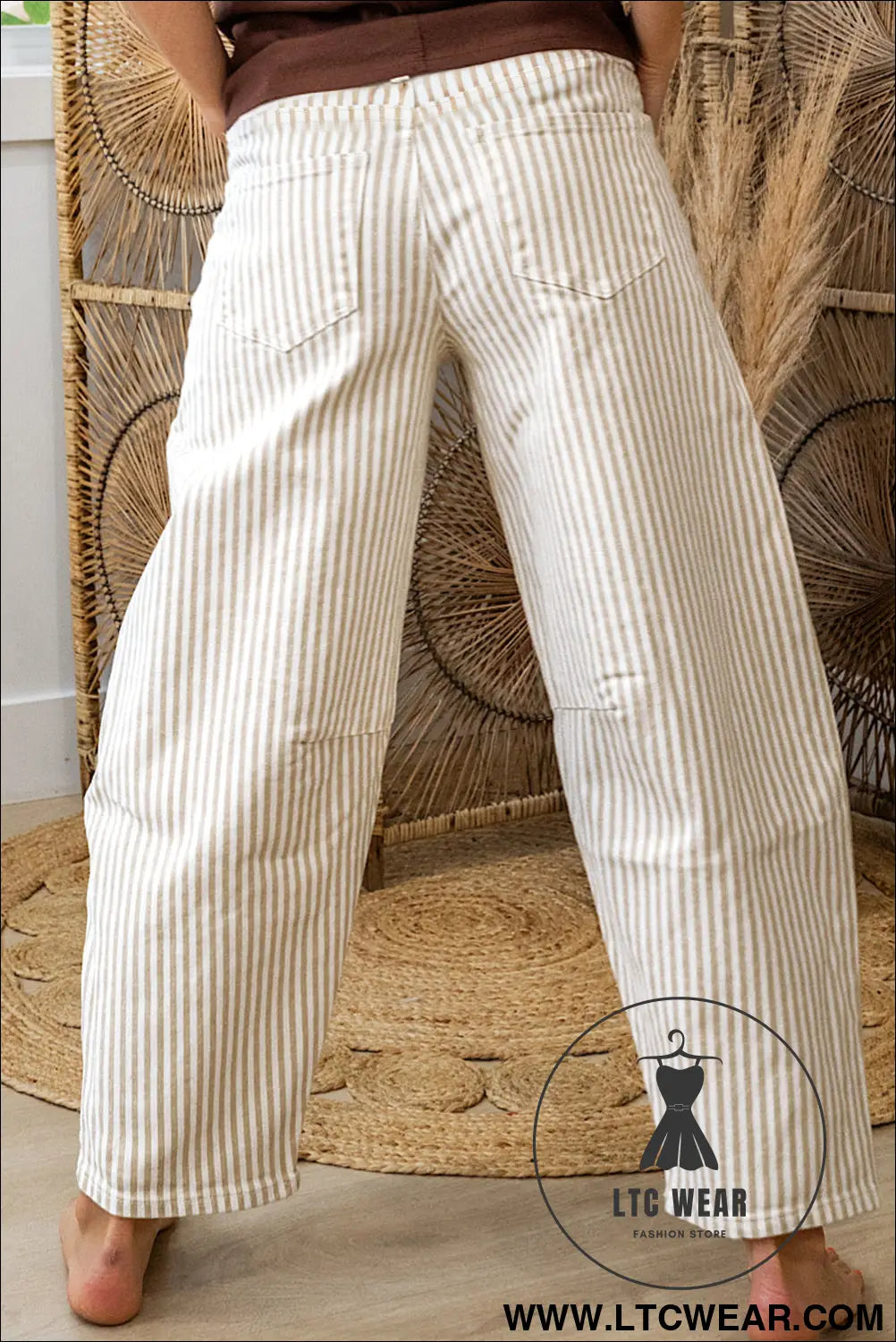 Khaki stripe casual barrel jeans - jeans
