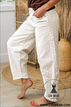 Khaki stripe casual barrel jeans - jeans