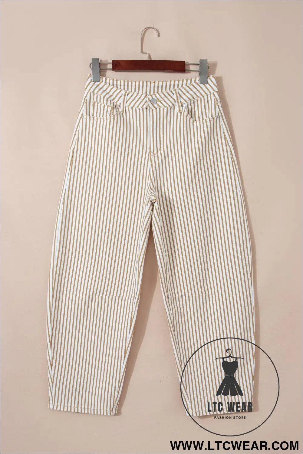 Khaki stripe casual barrel jeans - jeans