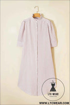Khaki Stripe Frilled Collar Half Sleeve Shirt Maxi Dress