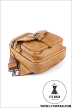Khaki vintage zipper multi pockets pu sling bag - khaki / one size / 100% pu - crossbody bags