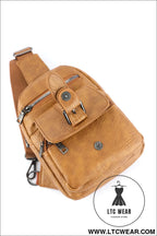 Khaki vintage zipper multi pockets pu sling bag - khaki / one size / 100% pu - crossbody bags