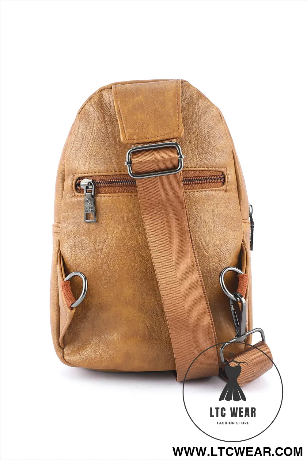 Khaki vintage zipper multi pockets pu sling bag - khaki / one size / 100% pu - crossbody bags