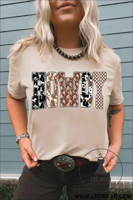 Khaki Western HOWDY Slogan Casual Graphic T-Shirt