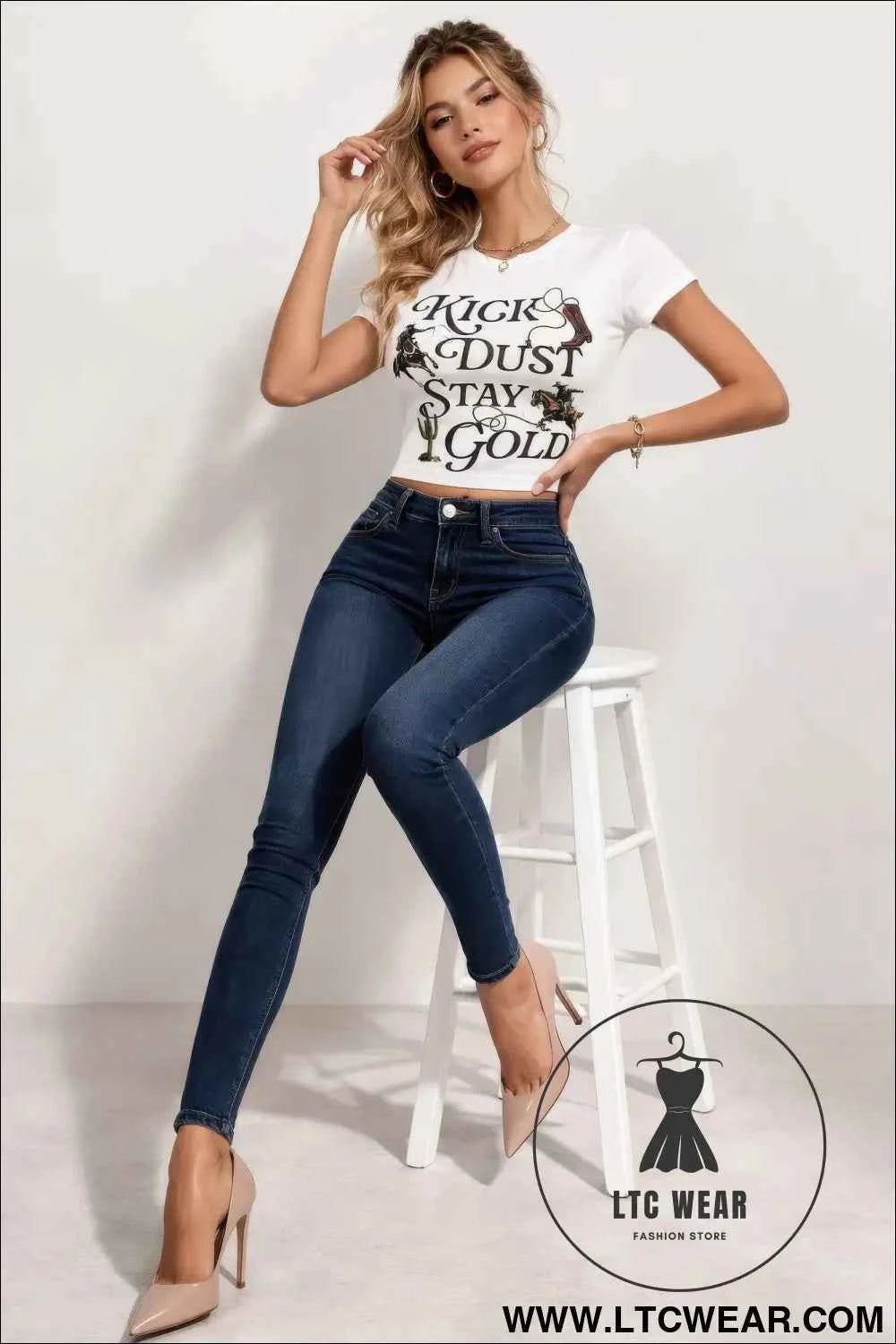 Kick Dust Stay Gold Western Graphic Crop Tee for Trendy Style