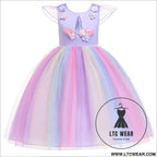 Kids dress mesh unicorn princess dress christmas costume girl dress - purple / 100cm