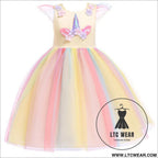Kids dress mesh unicorn princess dress christmas costume girl dress - yellow / 100cm
