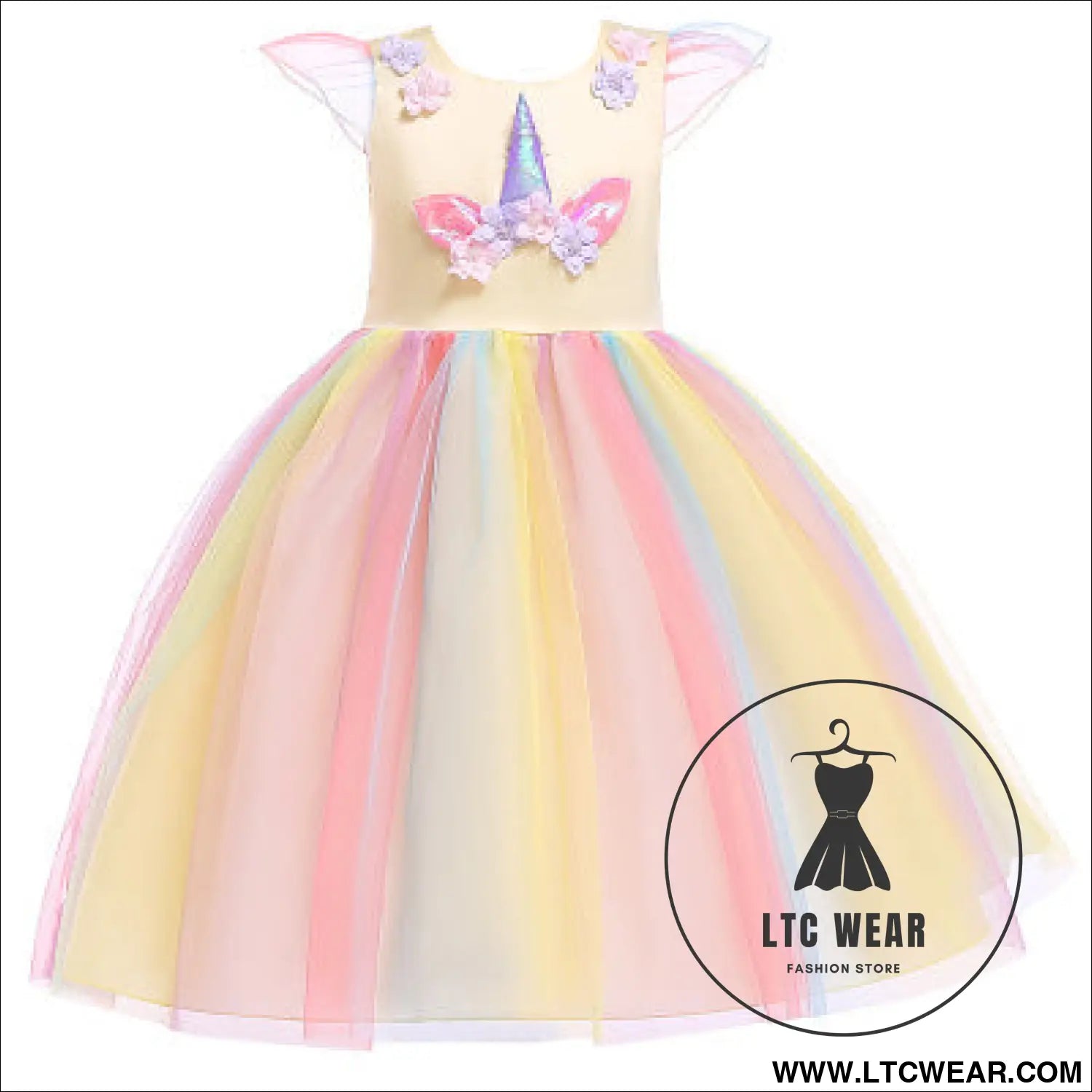 Kids dress mesh unicorn princess dress christmas costume girl dress - yellow / 100cm