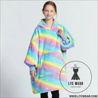 Kids unisex winter warm double layers sherpa fleece tv pocket hoodies blanket hoodie snuggle with sleeves - rainbow