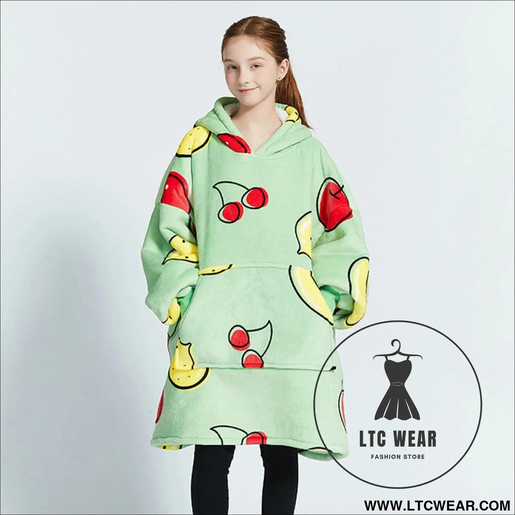 Kids unisex winter warm double layers sherpa fleece tv pocket hoodies blanket hoodie snuggle with sleeves