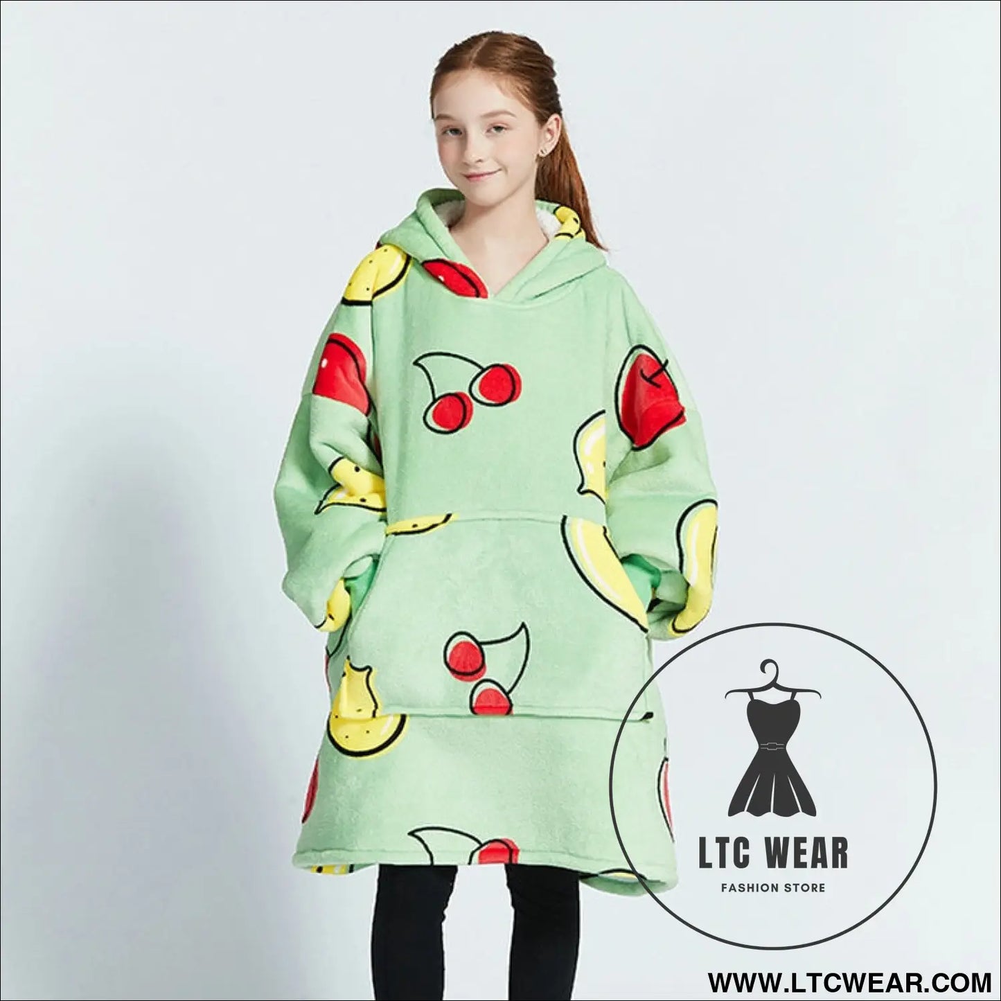 Kids unisex winter warm double layers sherpa fleece tv pocket hoodies blanket hoodie snuggle with sleeves