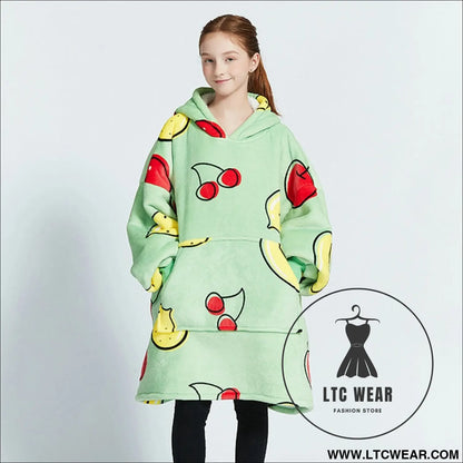 Kids unisex winter warm double layers sherpa fleece tv pocket hoodies blanket hoodie snuggle with sleeves