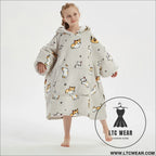 Kids unisex winter warm double layers sherpa fleece tv pocket hoodies blanket hoodie snuggle with sleeves - light gray