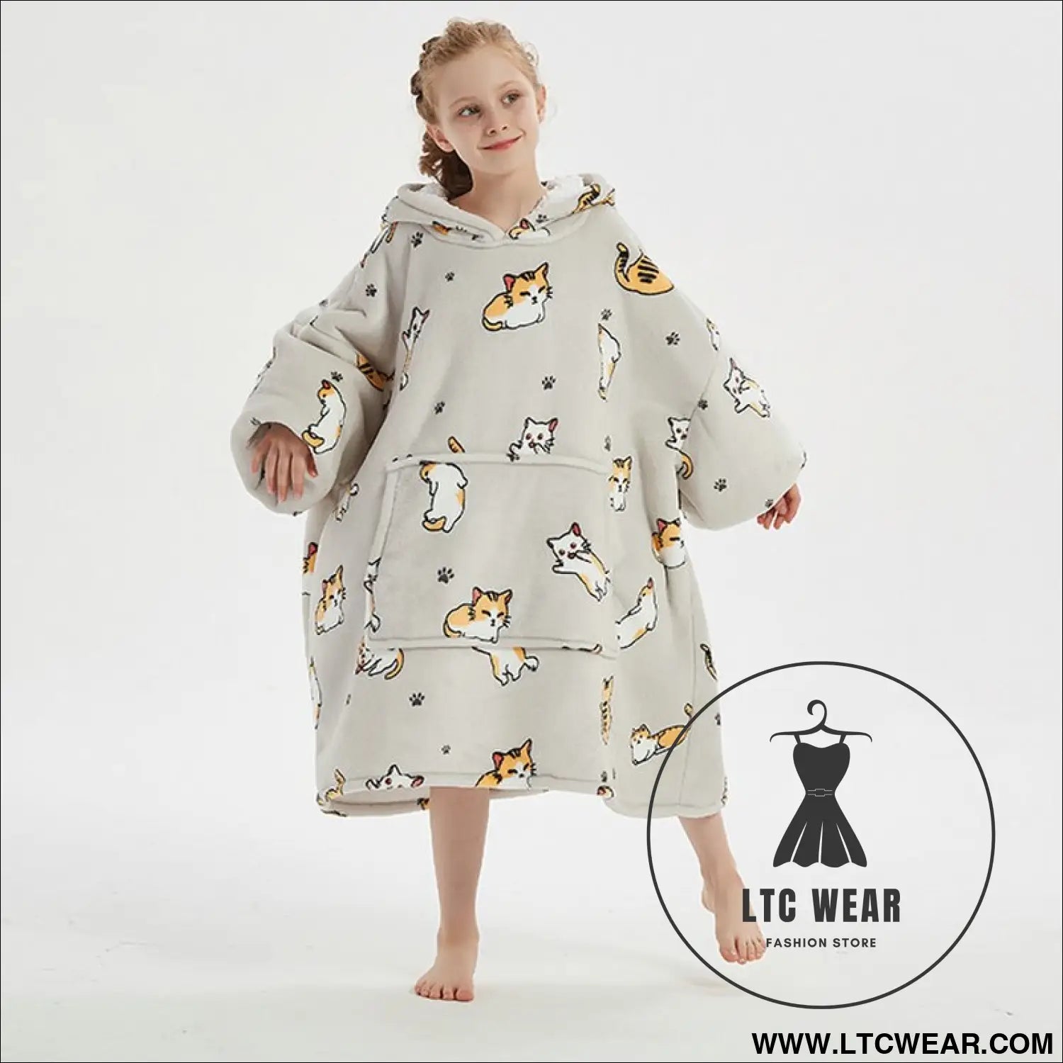 Kids unisex winter warm double layers sherpa fleece tv pocket hoodies blanket hoodie snuggle with sleeves - light gray