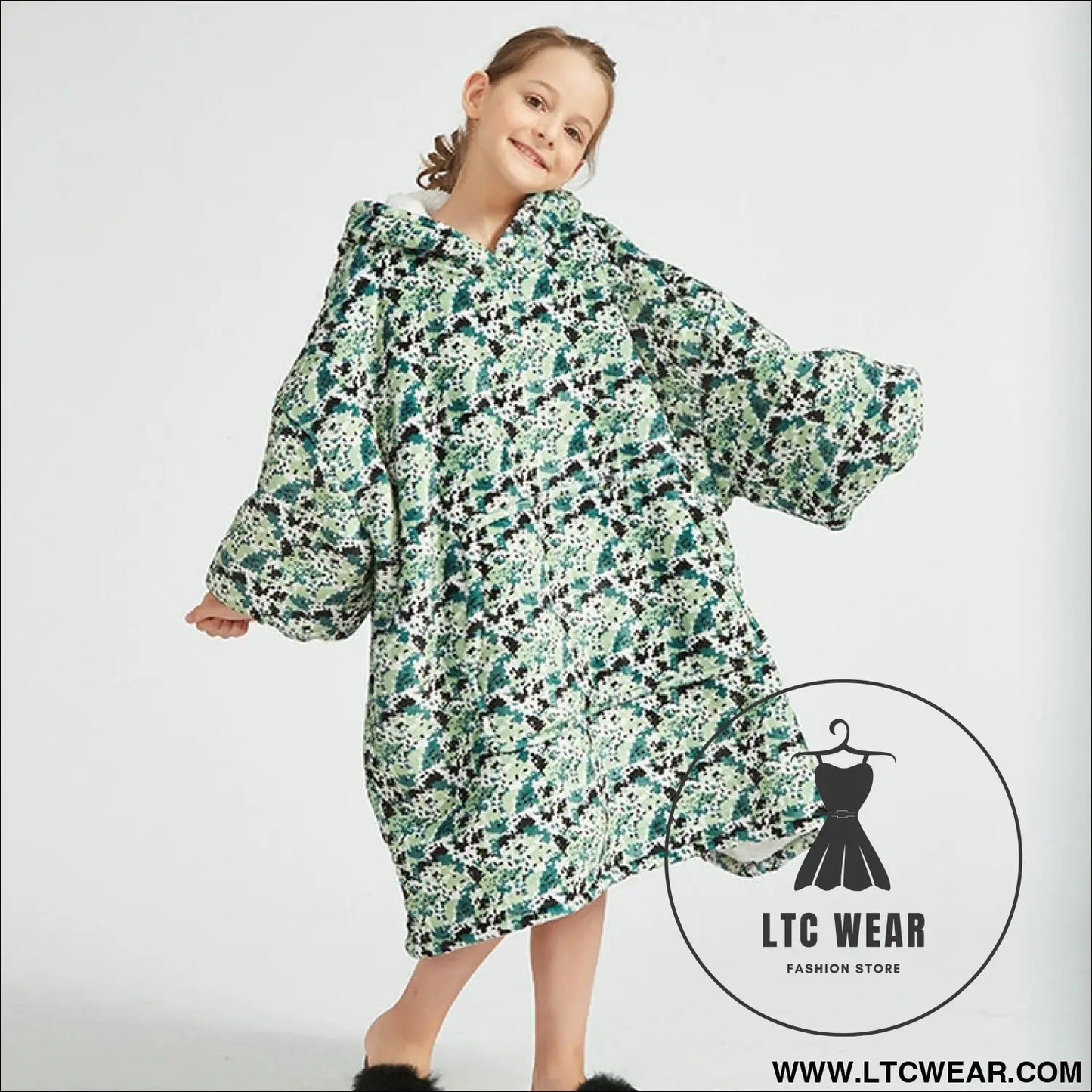 Kids unisex winter warm double layers sherpa fleece tv pocket hoodies blanket hoodie snuggle with sleeves
