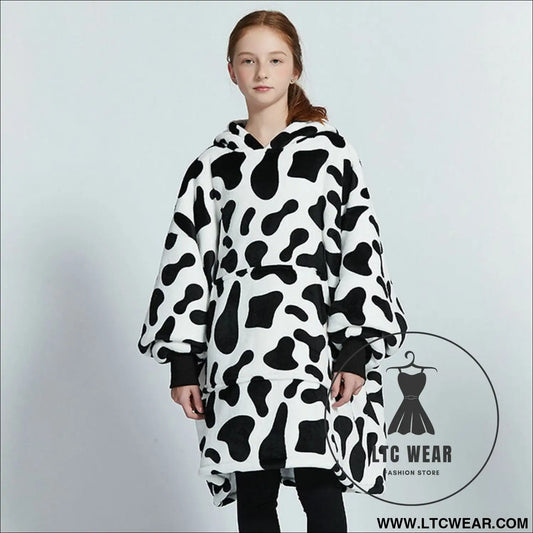 Kids unisex winter warm double layers sherpa fleece tv pocket hoodies blanket hoodie snuggle with sleeves