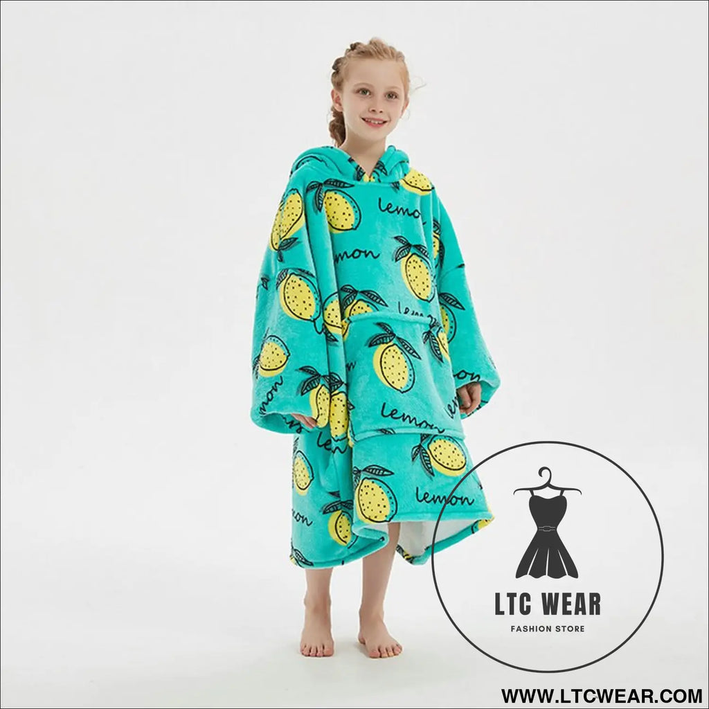 Kids unisex winter warm double layers sherpa fleece tv pocket hoodies blanket hoodie snuggle with sleeves