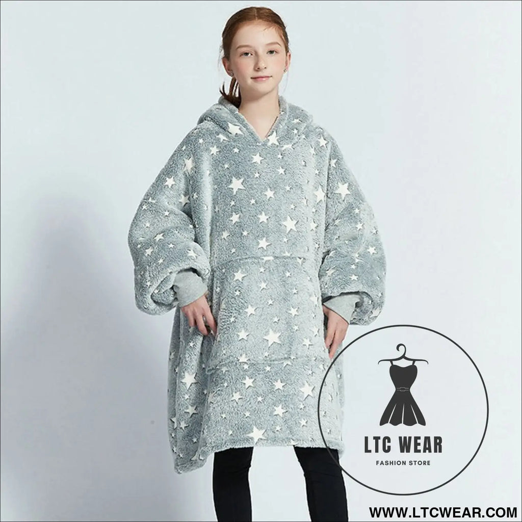 Kids unisex winter warm double layers sherpa fleece tv pocket hoodies blanket hoodie snuggle with sleeves