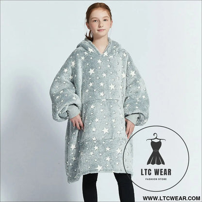 Kids unisex winter warm double layers sherpa fleece tv pocket hoodies blanket hoodie snuggle with sleeves
