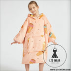 Kids unisex winter warm double layers sherpa fleece tv pocket hoodies blanket hoodie snuggle with sleeves - pink ice