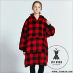 Kids unisex winter warm double layers sherpa fleece tv pocket hoodies blanket hoodie snuggle with sleeves - red